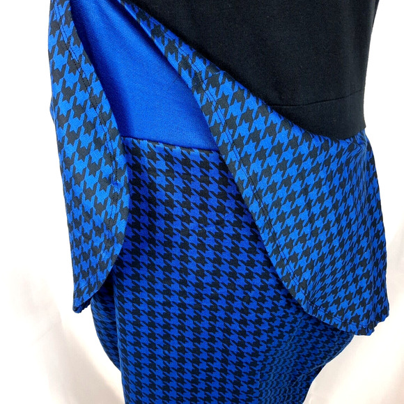 Vtg Apple Bottoms Y2K Cut Out Peplum Pencil Dress Large Blue Black Houndstooth - Picture 12 of 16